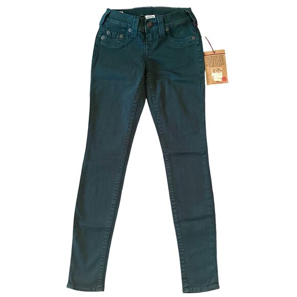 True Religion World Tour Casey Supper Skinny Dark Green Jeans Size 23 NWT $198 - Picture 3 of 10
